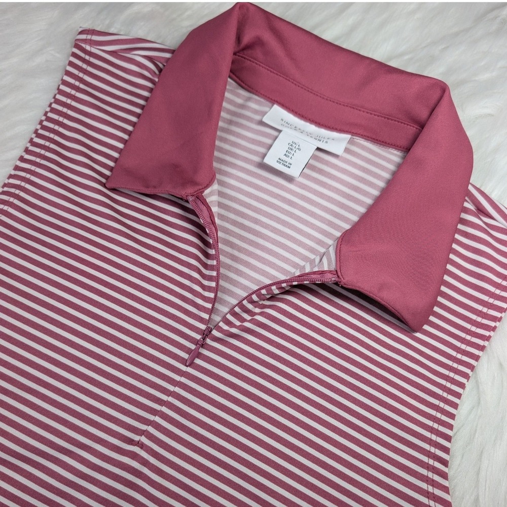 Sincerely Jules Golf & Tennis Top Women L Pink Striped Sleeveless Quarter Zip